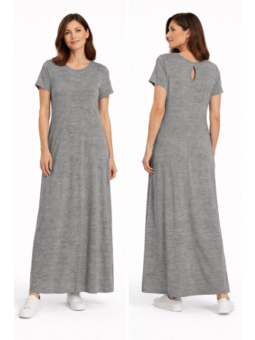 Pure Jill Maxi Dress Medium Gray Space Dye Tank Pima Cotton Modal Quiet Luxury